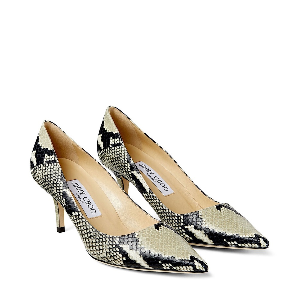 Jimmy Choo Beige/Black Python Embossed Leather Romy Pumps - Picture 2 of 13